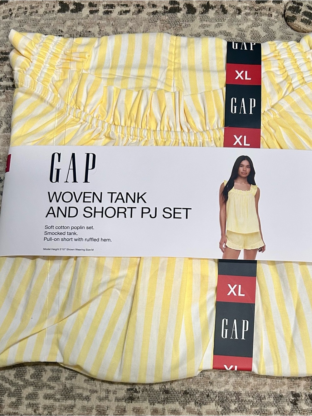 GAP Yellow and White Striped Woven Tank & Short Set - XL